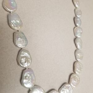 White Keshi Pearls 30" strand + Earrings